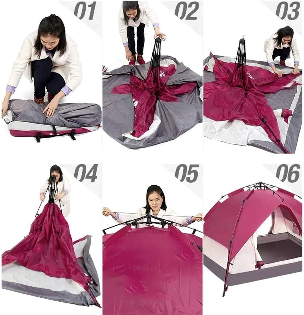 Pop Up Tent, Camping Instant Automatic 3-4 People Outdoor Tent, Waterproof Lightweight Dome Outdoor Tent,Camping Fishing Picnicing,Red