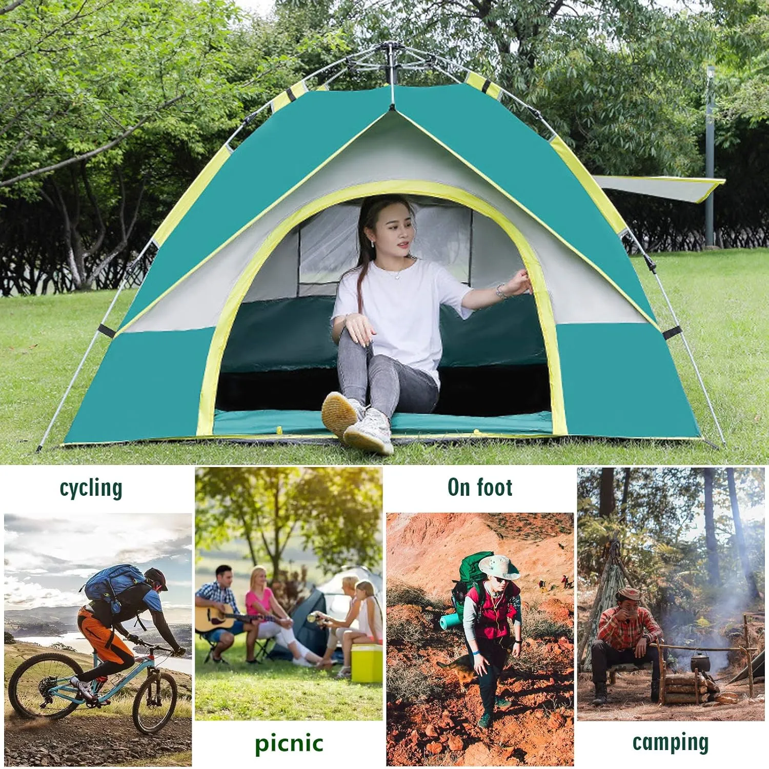 Pop Up Tent Family Camping Tent Instant Cabin Tent 2 Person Portable Tent Automatic Tent Waterproof Windproof for Camping Hiking Beach Fishing and Outdoor Activities