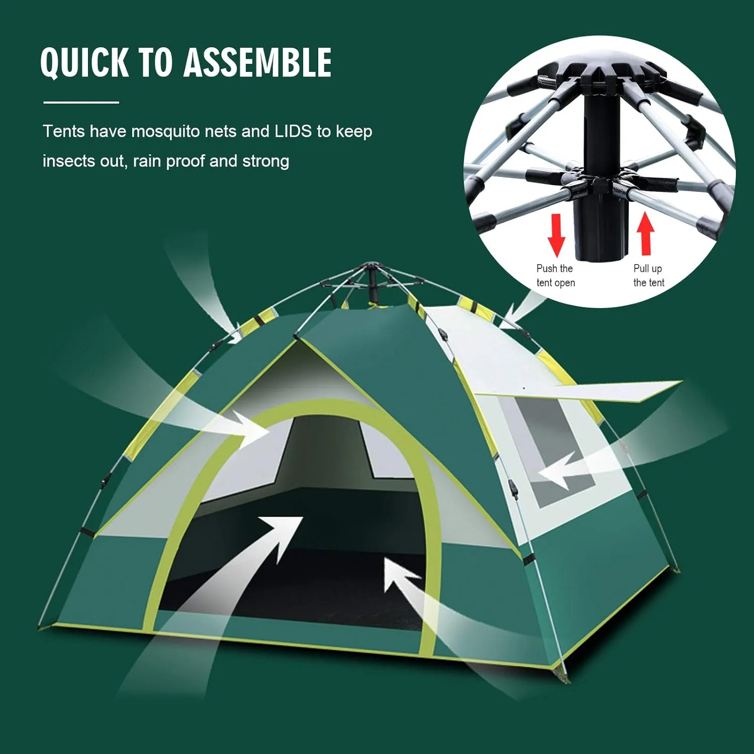Pop Up Tent Family Camping Tent Instant Cabin Tent 2 Person Portable Tent Automatic Tent Waterproof Windproof for Camping Hiking Beach Fishing and Outdoor Activities
