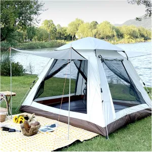 Pop-Up Tents 4 People Waterproof,Double Doors and Four Windows Family Tents for Camping Sturdy and Lightweight Large Camping Tent for Camping, Hiking, Mountaineering