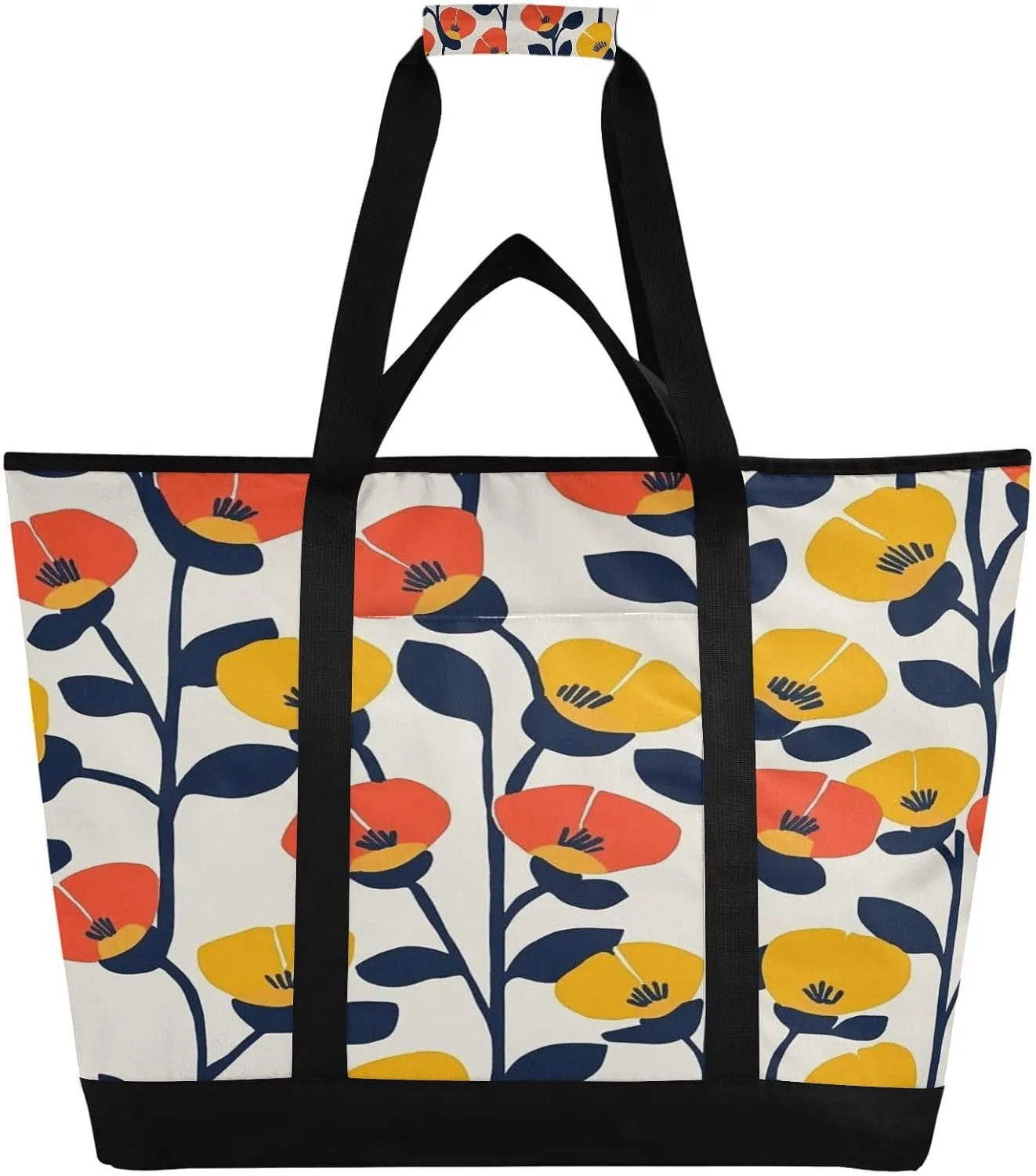Poppy Flowers Reusable Insulated Lunchbox Cooler Bag, Leakproof Kitchen Grocery Bag Collapsible Portable Cooler Tote Bag for Picnic, Camping, Office, Travel