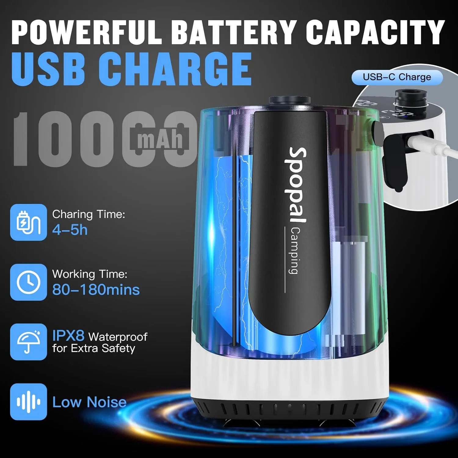 Portable Camping Shower - 10000mAh Rechargeable, 5-Speed, IPX8 Waterproof, LED Display Camp Shower Pump- Perfect for Hiking, Travel, Cars & Pets