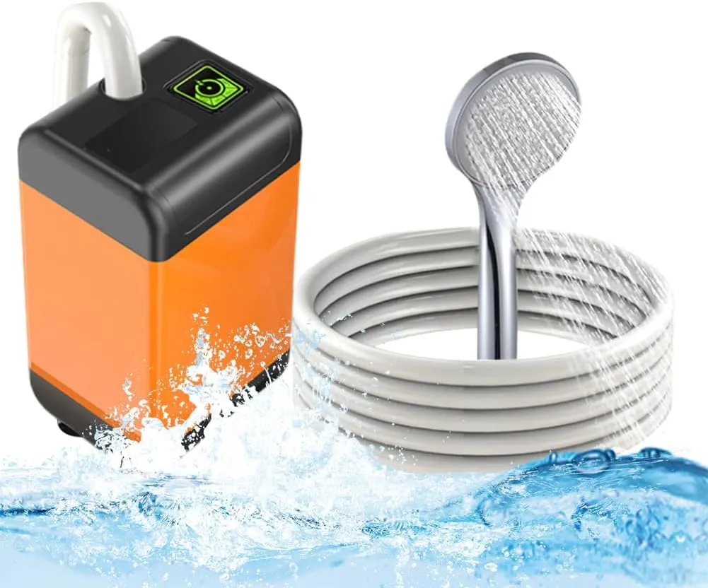Portable Camping Shower, 4800mAh Rechargeable Shower Pump, USB Rechargeable Camp Shower Pump IPX7 Waterproof for Family Camp Hiking Backpacking Travel Beach