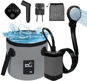Portable Camping Shower, 6000mAh Rechargeable Electric Shower Pump with 20L Foldable Bucket, Outdoor Shower Kit for Camping, Beach, Hiking, RV Travel, Pet Bath, Car Washing