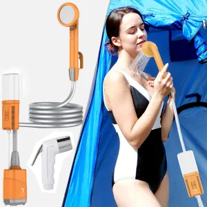 Portable Camping Shower, Outdoor Camp Pump with Rechargeable 4400mAH Battery and 130LM Led Lighting Device for Camping Hiking Outdoor Beach Garden
