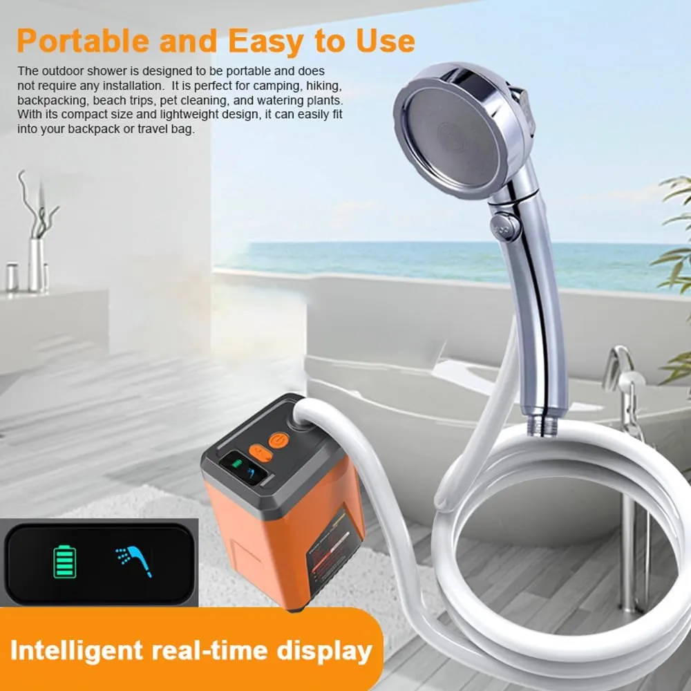 Portable Camping Shower Outdoor Electric Shower Pump Rechargeable Battery Powered Shower Support 3 Water Modes for Camping Hiking Backpacking Travel Beach Pet Watering