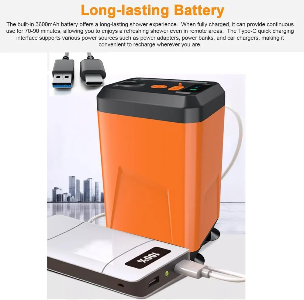 Portable Camping Shower Outdoor Electric Shower Pump Rechargeable Battery Powered Shower Support 3 Water Modes for Camping Hiking Backpacking Travel Beach Pet Watering