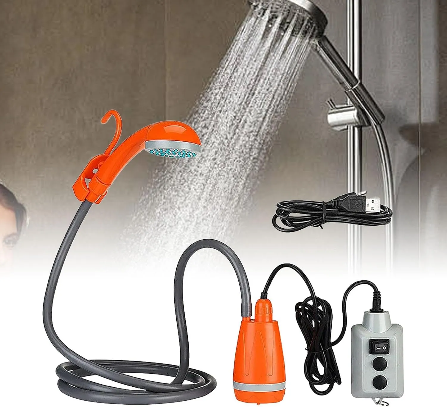 Portable Camping Shower, USB Outdoor Shower with Hose, Electric Shower Pump for Travel Plants, Watering Bath