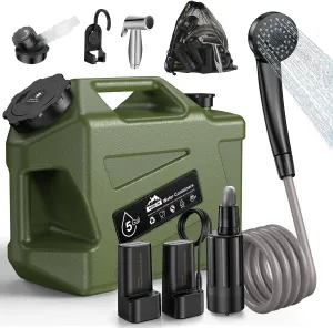 Portable Camping Shower with Water Jug, Electric Rechargeable Camping Shower, 5-Gallon Food Grade Water Containers, Outdoor Camp Pump Water Storage Kit for Hiking Beach, Travel, Pet Bath