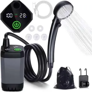Portable Camping Shower,6000mAh Rechargeable Outdoor Shower Pump with LED Display,4 Spray Modes, IPX7 Waterproof Outdoor Camp Pump for Hiking for Hiking, Travel, Car, Pet