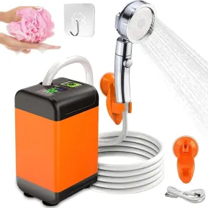Portable Camping Shower,Electric Shower Pump with Intelligent Digital Display & 3 Spray Modes Shower Head,Rechargeable Camping Shower with 7800mAh Battery,for Hiking, Travel