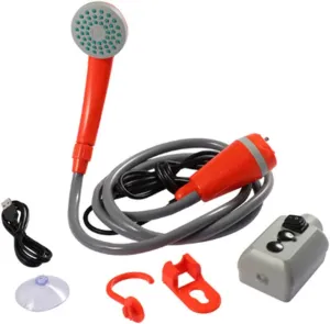 Portable Camping Shower,Rechargeable Shower Outdoor Water Pump Shower Handheld Shower Heads from Bucket for Pet Cleaning,Hiking,Car Washing,Orange