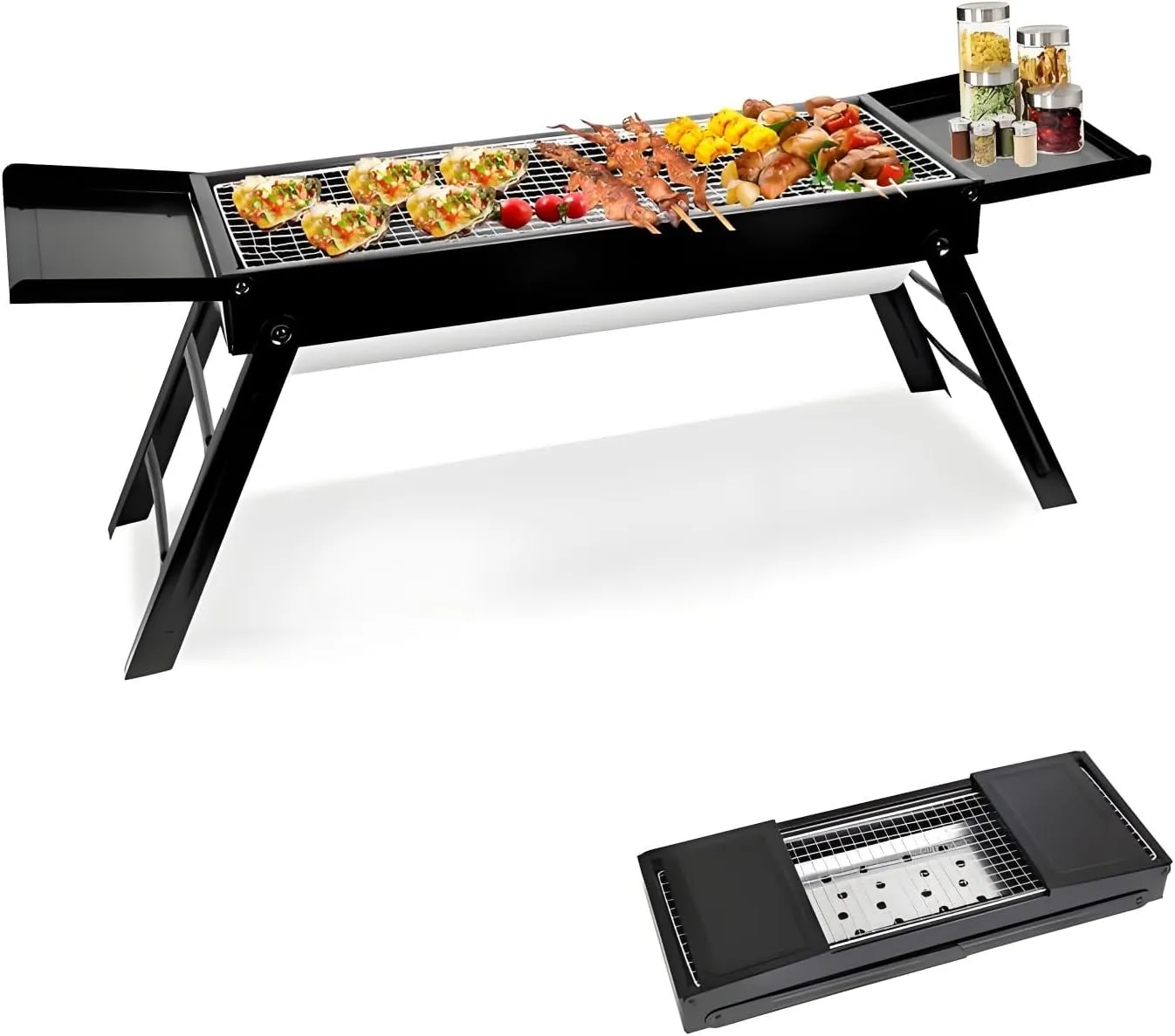 Portable Charcoal Grill Foldable BBQ for Camping Backyard & Beach，Stainless Steel Grill & Air Vent (Black)