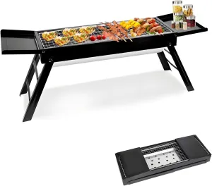 Portable Charcoal Grill Foldable BBQ for Camping Backyard & Beach，Stainless Steel Grill & Air Vent (Black)