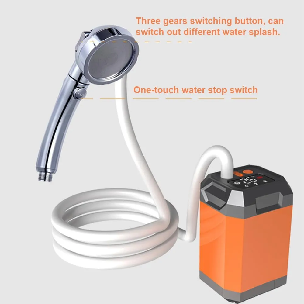 Portable Cordless Camping Shower, Outdoor Electric Shower Pump with Rechargeable Battery and Digital Display, Large Capacity Shower for Hiking, Traveling, Beach