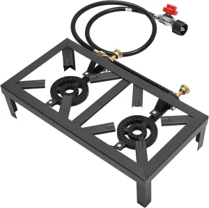 Portable Double Burner Outdoor Gas Stove Propane Cooker, flame camping stove with Adjustable 0-10Psi Regulator Hose for camping, picnics, hiking, barbecues, emergency preparedness, RVs