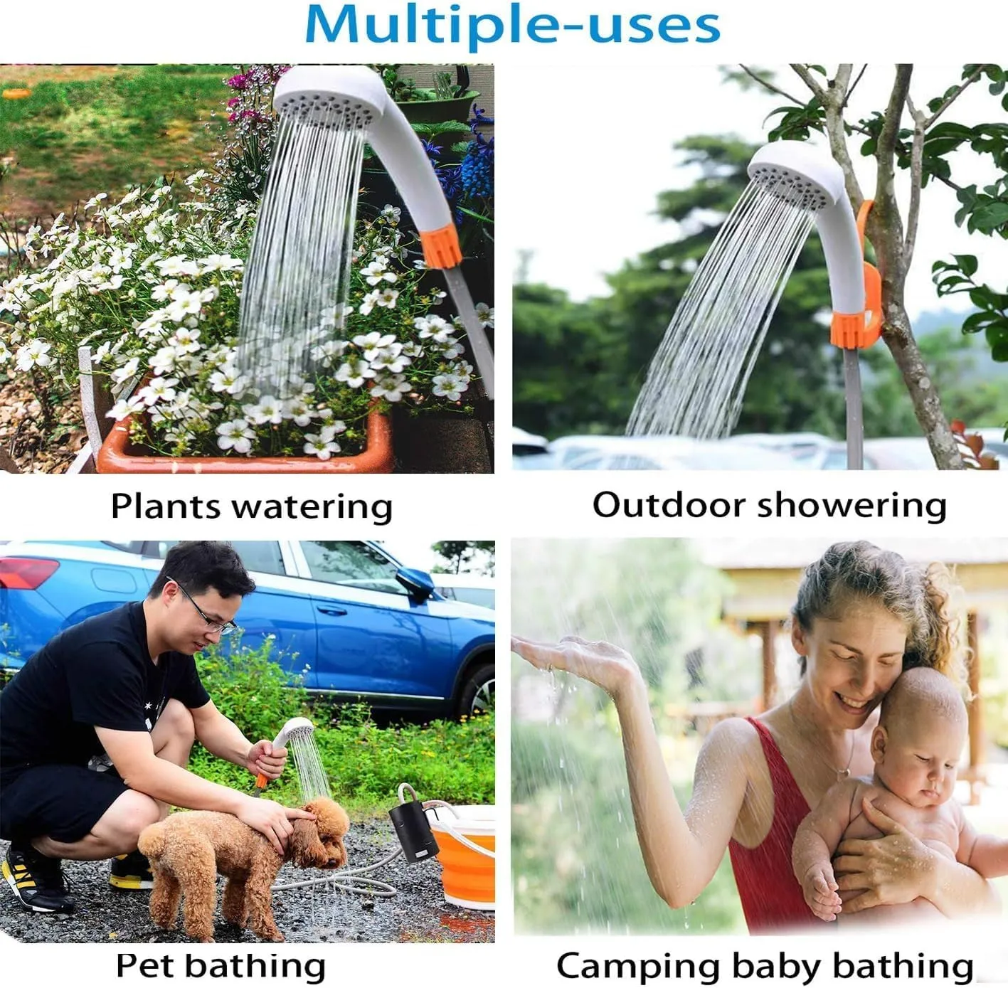 Portable Outdoor Shower, 2 Flow Mode, 4400mAh Battery Powered Shower Pump for Hiking/Backpacking, Travel, Beach, Pet, Flowering, IPX7 Waterproof &USB Rechargeable Camping Shower with 3 LED Lights…