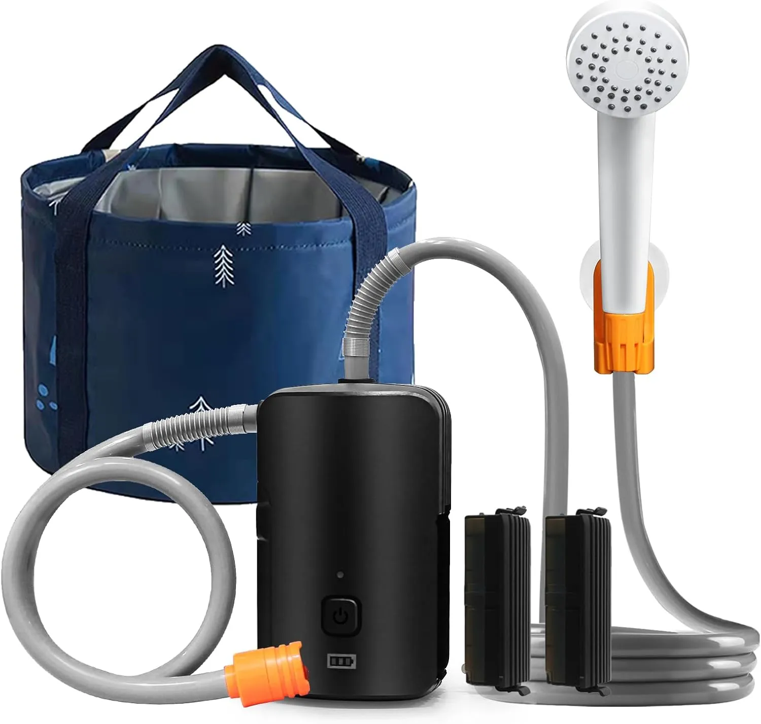 Portable Outdoor Shower, 4400 mAh Removable Rechargeable Battery, with LED Light, Battery Powered Shower Pump Collapsible Bucket, Suitable for Hiking/Backpacking, Camping, Travel, Beach, Pet