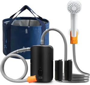 Portable Outdoor Shower, 4400 mAh Removable Rechargeable Battery, with LED Light, Battery Powered Shower Pump Collapsible Bucket, Suitable for Hiking/Backpacking, Camping, Travel, Beach, Pet
