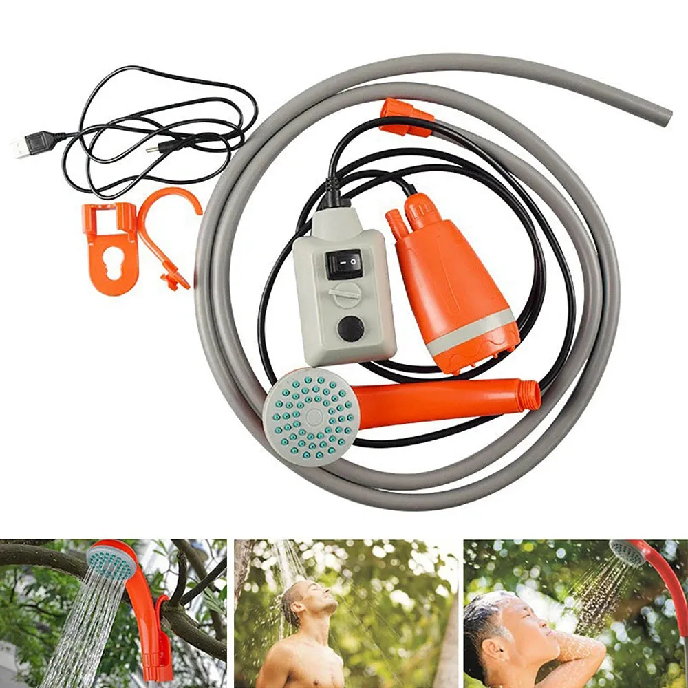 Portable Rechargeable Camping Shower Pump - Outdoor Shower Head with Bucket for Camping, Hiking, Traveling