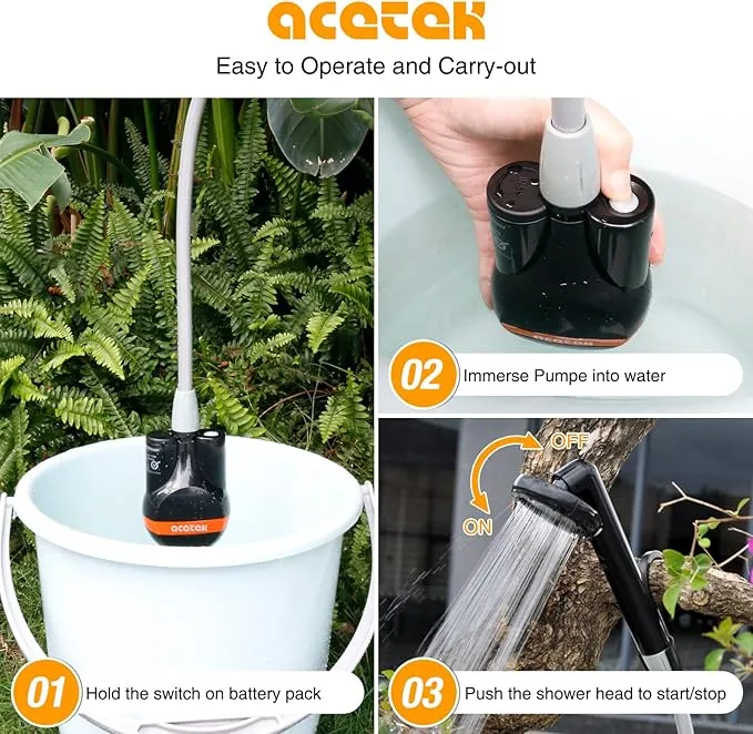 Portable Shower Camping Shower, Outdoor Camp Shower Pump Rechargeable Shower Battery Powered Handheld Shower Heads for Camping, Hiking, Beach Washing, Traveling, Pet Cleaning, Watering