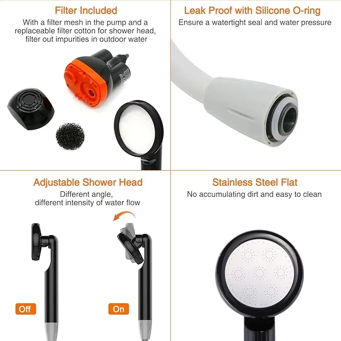 Portable Shower Camping Shower, Outdoor Camp Shower Pump Rechargeable Shower Battery Powered Handheld Shower Heads for Camping, Hiking, Beach Washing, Traveling, Pet Cleaning, Watering