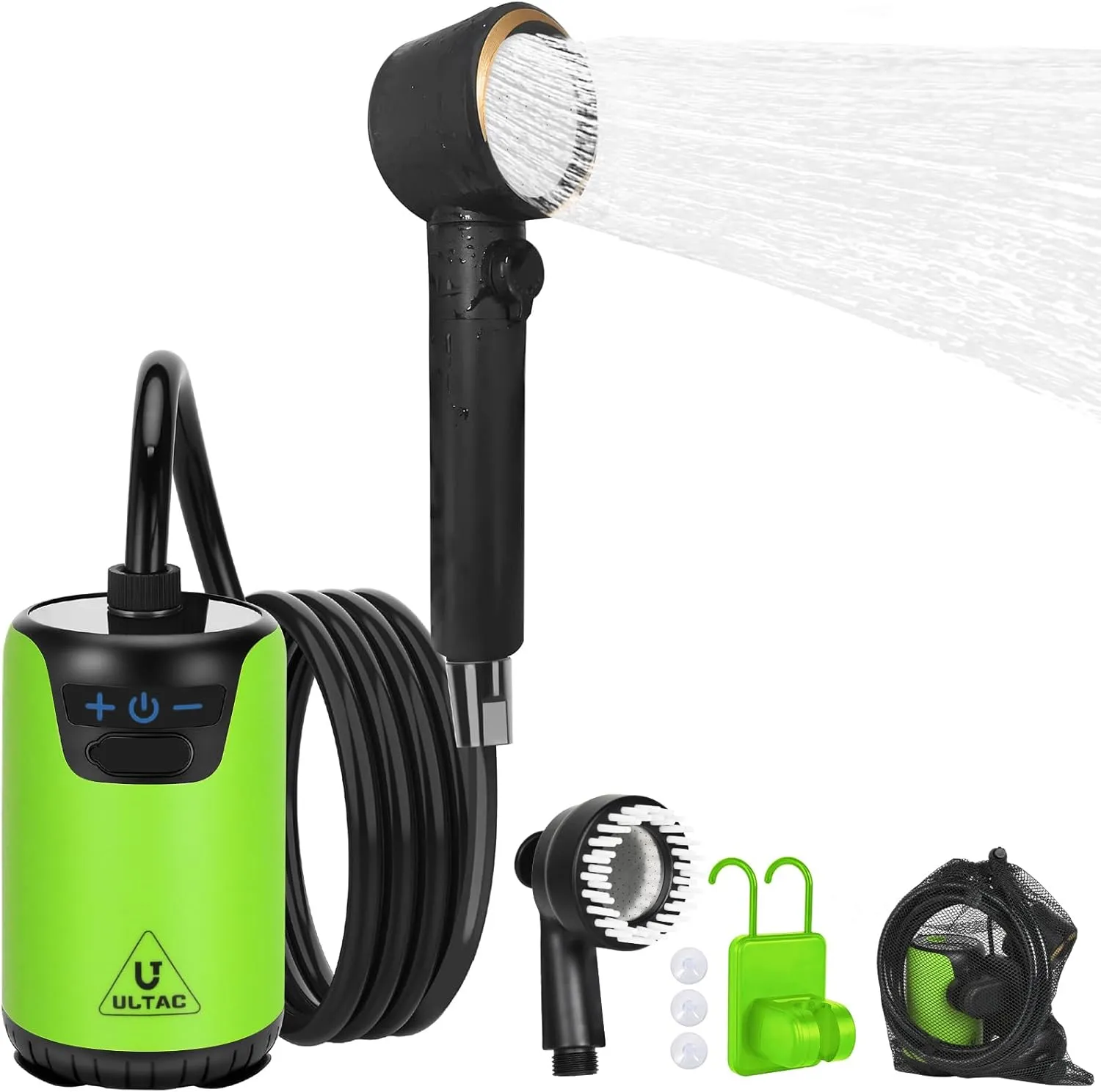 Portable Shower for Camping, 10000mAh Outdoor Electric Shower Pump Rechargeable IPX7 Waterproof Camp Shower with LED Display and 2 Head Nozzle for Camping, Hiking, Travel, Car, Pet