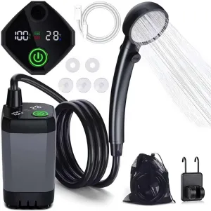 Portable Shower for Camping, 6000mAh Rechargeable Camping Shower with Intelligent LED Display, 4 Spray Modes, IPX7 Waterproof Outdoor Camp Pump for Hiking, Travel, Car and Pet