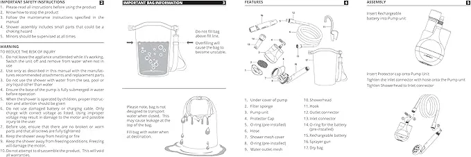 Portable Shower for Camping - Camp Shower with Rechargeable Battery and Included showerhead. Complete Camping Shower Plus Sprayer Attachment