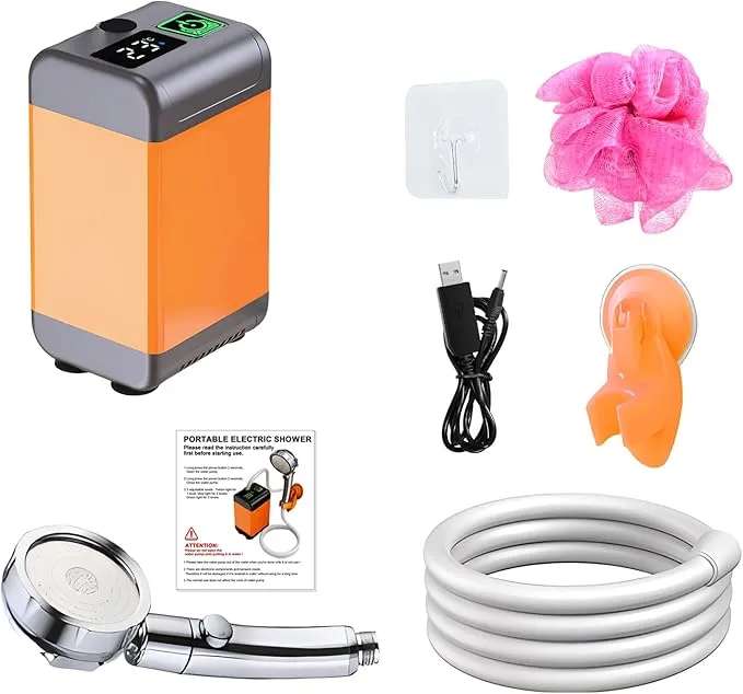 Portable Shower for Camping Outdoor Camp Shower Pump 7800mAh Rechargeable Electric Shower Pump with Intelligent Digital Display, 3 adjustable level for Camping, Hiking, Traveling, Washing