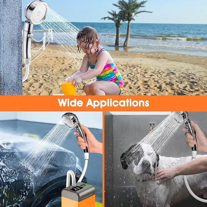 Portable Shower for Camping Outdoor Camp Shower Pump 7800mAh Rechargeable Electric Shower Pump with Intelligent Digital Display, 3 adjustable level for Camping, Hiking, Traveling, Washing