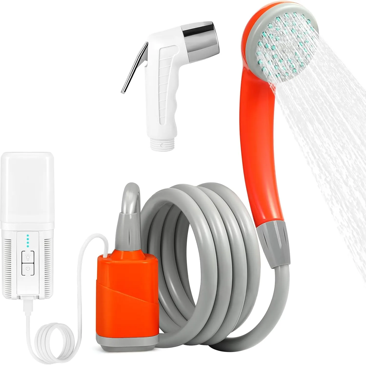 Portable Shower for Camping, Outdoor Electric Shower Rechargeable Battery with LED Light, Showers Pump for Camping, Hiking, Traveling, Car Washing, Pet Bath