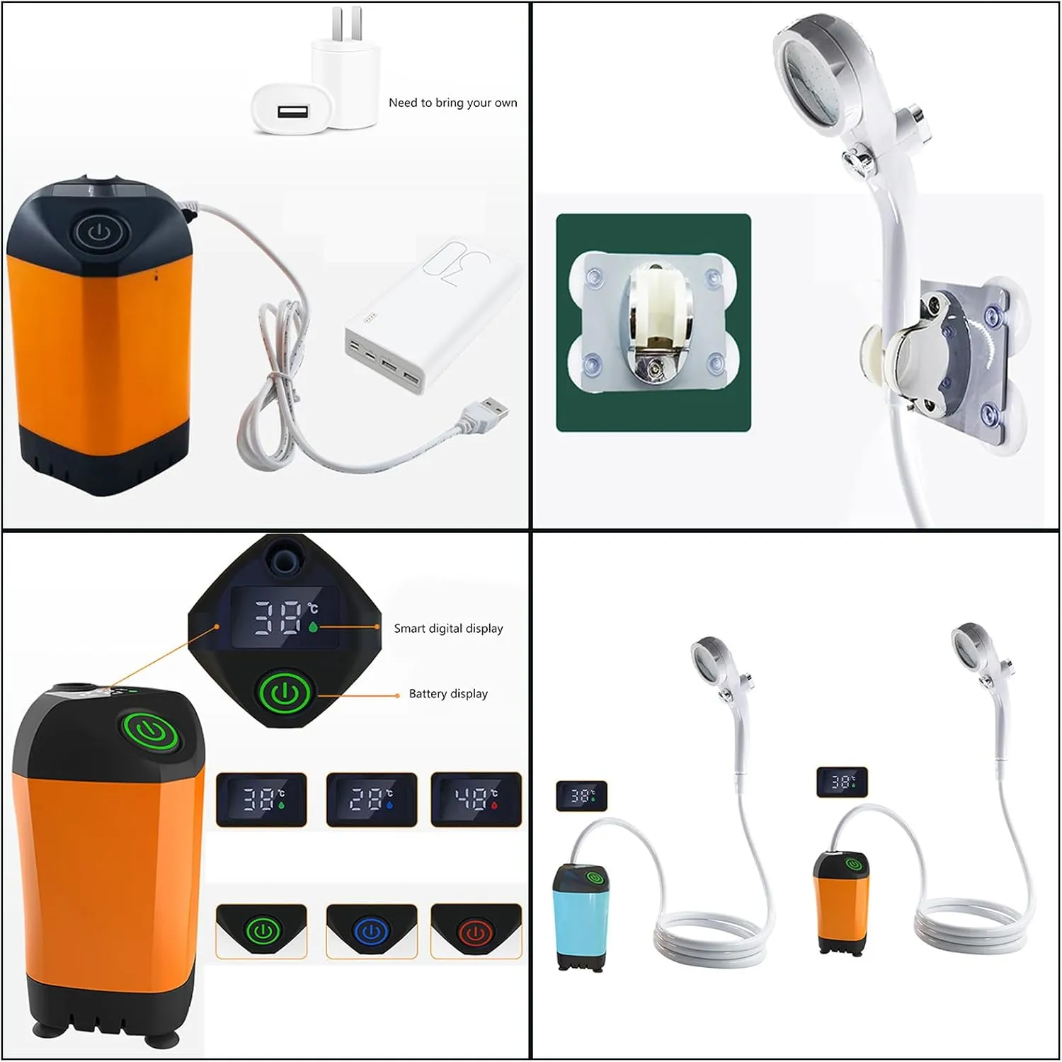 Portable Shower for Camping Portable Camping Shower with Electric USB Rechargeable Battery Outdoor Camping Shower Pumps
