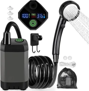 Portable Shower for Camping, Portable Outdoor Shower with Pump, Intelligent LED Display, IPX7 Waterproof, 6000mAh Rechargeable Battery Powered Shower for Hiking, Beach, RV Travel