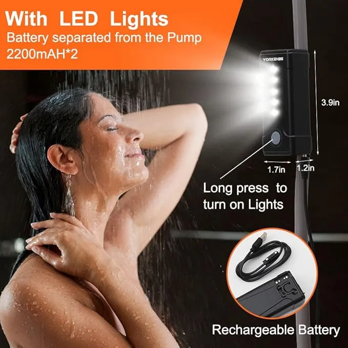 Portable Shower for Camping, Rechargeable Portable Camping Shower, Camp Shower with Double Portable Shower Head and 2 Flow Mode, Camping Shower for Hiking Beach Swimming Outdoor Traveling