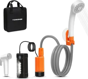 Portable Shower for Camping, Rechargeable Portable Camping Shower, Camp Shower with Double Portable Shower Head and 2 Flow Mode, Camping Shower for Hiking Beach Swimming Outdoor Traveling