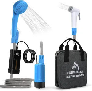 Portable Shower for Camping, Rechargeable Portable Camping Shower, Camp Shower with Double Portable Shower Head and 2 Flow Mode, Camping Shower for Hiking Beach Swimming Outdoor