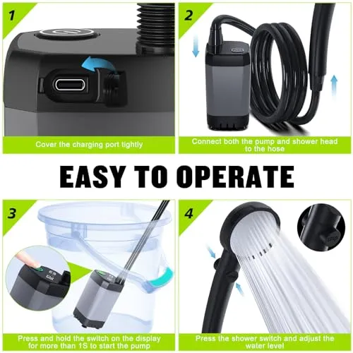 Portable Shower for Camping,6000mAh Rechargeable Camping Shower