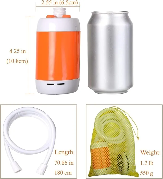 Portable shower USB shower pump rechargeable battery outdoor shower for trave camping camp suitable electric showerhead for hiking campsites