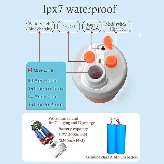 Portable shower USB shower pump rechargeable battery outdoor shower for trave camping camp suitable electric showerhead for hiking campsites