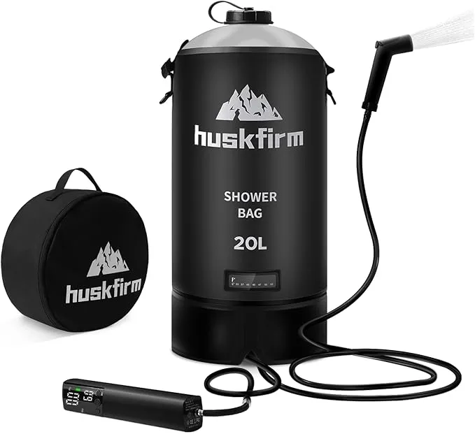 Portable Shower,5 Gallons/20L Camping Shower Bag with Electric Air Pump,Water Level Window,Solar Shower with Hot Water,Adjustable Nozzle,Camp Shower for Beach Hiking Outdoor Camping Trip