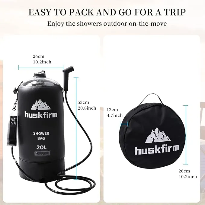 Portable Shower,5 Gallons/20L Camping Shower Bag with Electric Air Pump,Water Level Window,Solar Shower with Hot Water,Adjustable Nozzle,Camp Shower for Beach Hiking Outdoor Camping Trip
