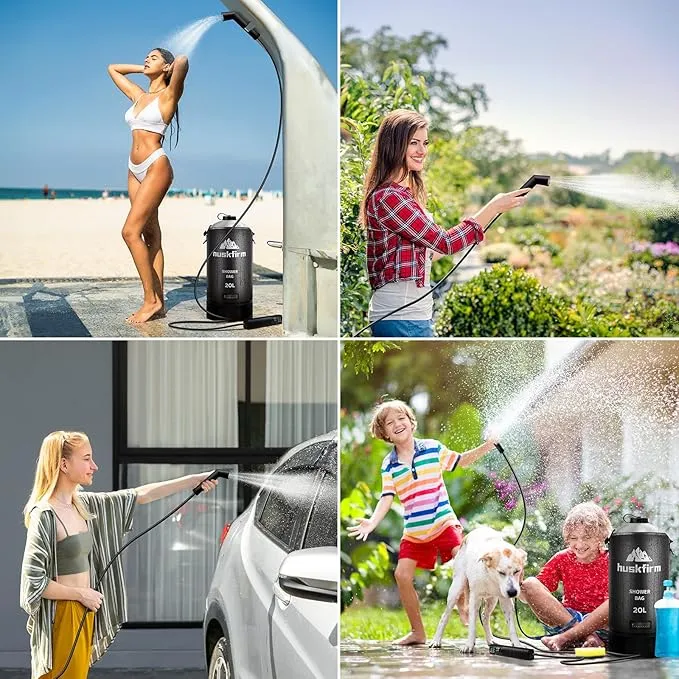 Portable Shower,5 Gallons/20L Camping Shower Bag with Electric Air Pump,Water Level Window,Solar Shower with Hot Water,Adjustable Nozzle,Camp Shower for Beach Hiking Outdoor Camping Trip