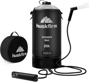 Portable Shower,5 Gallons/20L Camping Shower Bag with Electric Air Pump,Water Level Window,Solar Shower with Hot Water,Adjustable Nozzle,Camp Shower for Beach Hiking Outdoor Camping Trip