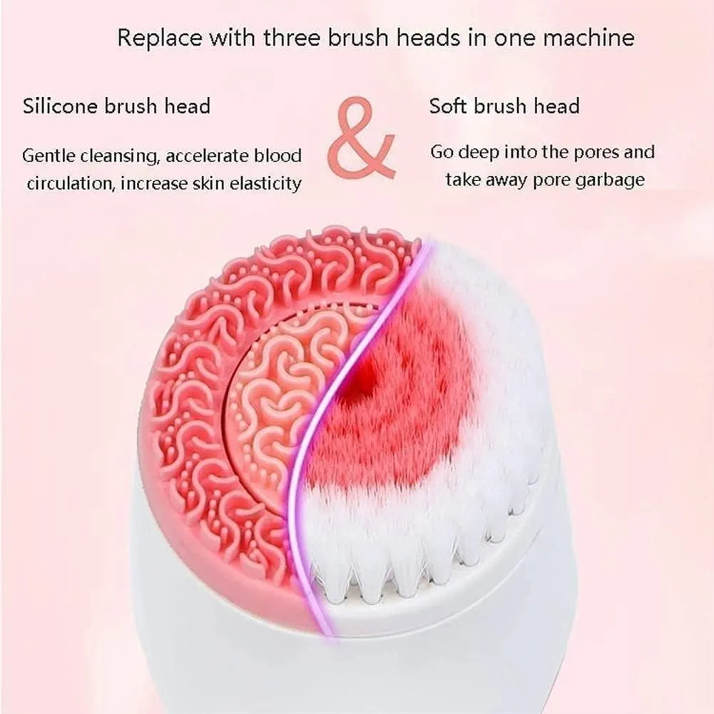 Portable Silicone Face Scrubber, Waterproof Sonic Vibrating Facial Cleansing Brush for Daily Skincare(Red)