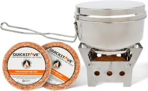 Portable Stove Kit with Camping Pot & 2 Fire Starters, Lightweight Stainless Steel Wood Burning Stove for Emergency Preparedness, Survival Supplies, Camping Gear & Outdoor Cooking