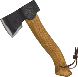 Prandi Axes Segurin C45 Forged Carbon Steel Hatchet - Hickory Handle with Leather String - Ideal for Camping, Travel and Bushcraft - S/N 3.059.04.TH - 11" L x 5.28" W, 400g Polished Head, No Sheath