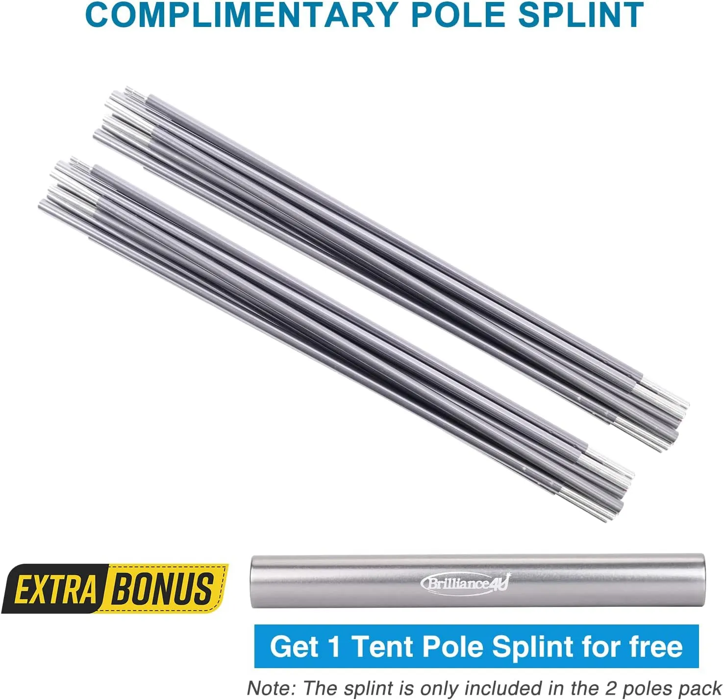 Preassembled Tent Poles, Gray Tent Poles Replacement, 7001 T6 Heated Aluminum Tent Poles, 2 Poles Pack