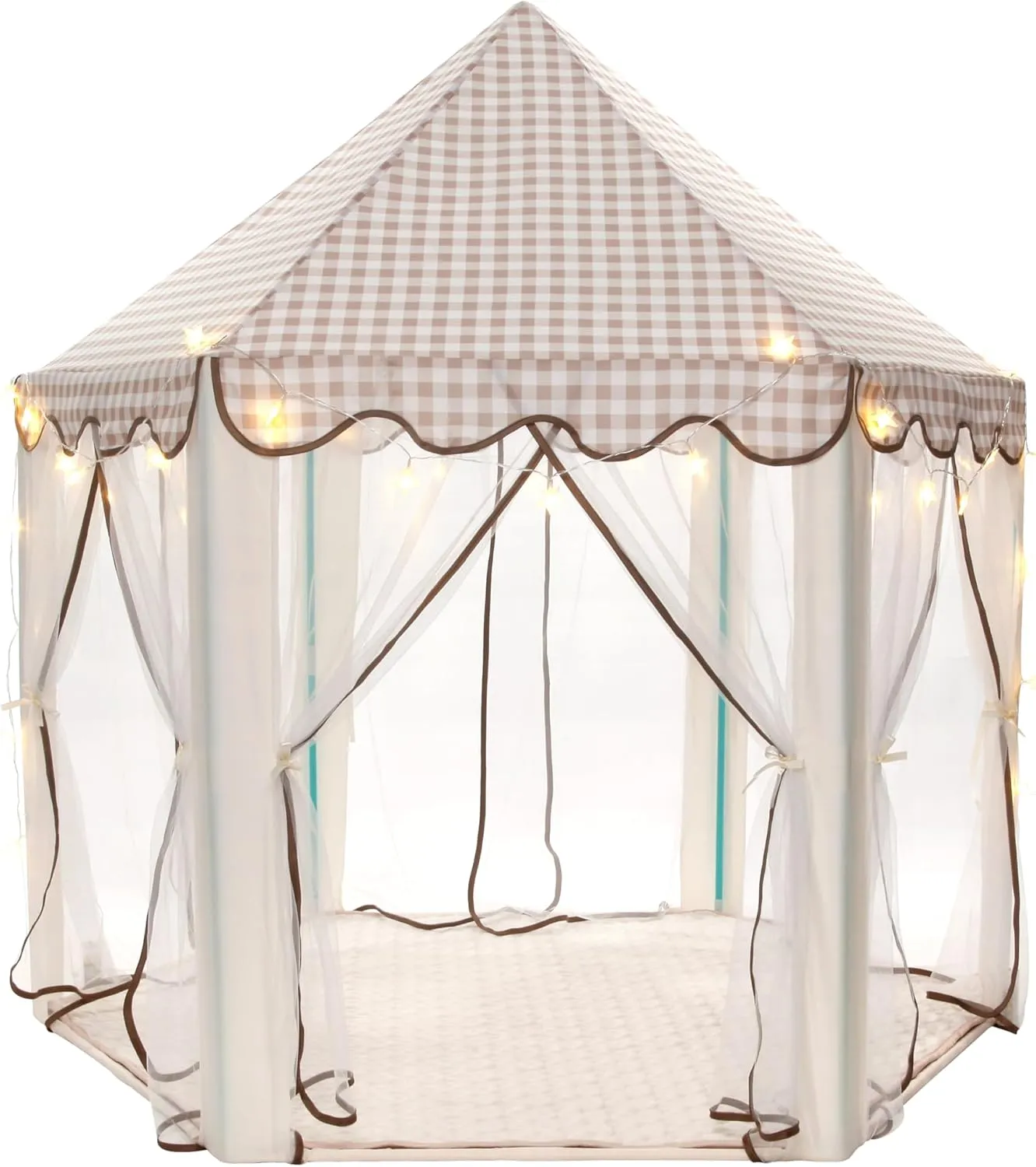 Princess Play Tent, Large Playhouse Castle Play Tent with Star String Toy, Indoor and Outdoor Games for Children, Kids, Girls, Cream Plaid, 53" x 53" x 51", Cream
