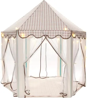 Princess Play Tent, Large Playhouse Castle Play Tent with Star String Toy, Indoor and Outdoor Games for Children, Kids, Girls, Cream Plaid, 53" x 53" x 51", Cream